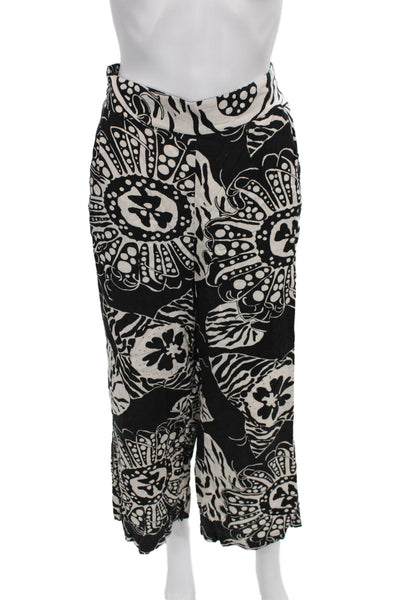 Christian Siriano Womens Black Animal Print Pantsuit Short Sleeve Size XS