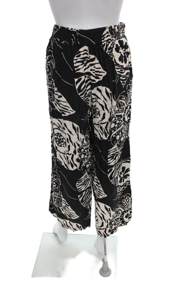 Christian Siriano Womens Black Animal Print Pantsuit Short Sleeve Size XS