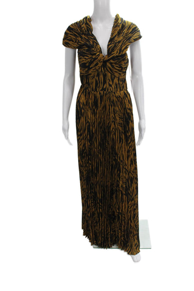 Saylor Women Maxi Dress Black Animal Print V-Neck Short Sleeve Zip Size S