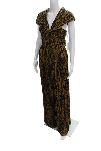 Saylor Women Maxi Dress Black Animal Print V-Neck Short Sleeve Zip Size S