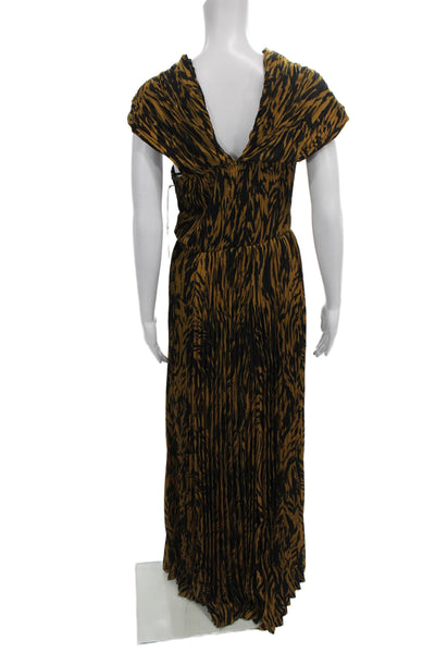 Saylor Women Maxi Dress Black Animal Print V-Neck Short Sleeve Zip Size S