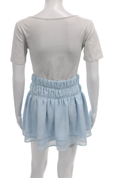 Tularosa Women Blue A-Line Short Skirt Polyester Pull On Size S