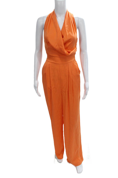 Catherine Malandrino Women Jumpsuit Orange Cowl Neck Tie Sleeveless Silk Size 2