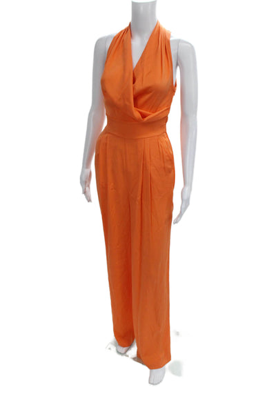 Catherine Malandrino Women Jumpsuit Orange Cowl Neck Tie Sleeveless Silk Size 2