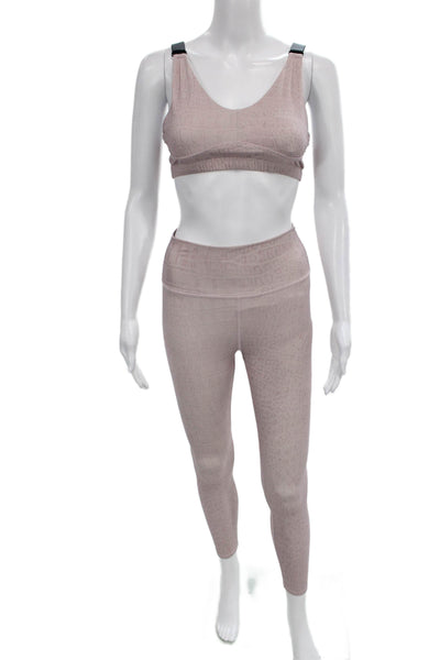 Varley Women Animal Print Polyester Pants Outfit Set Pink VNeck Pullover Size S