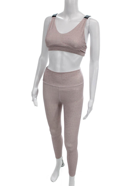 Varley Women Animal Print Polyester Pants Outfit Set Pink VNeck Pullover Size S