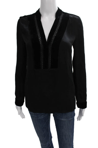 Catherine Malandrino Womens Tunic Blouse Black Silk V-Neck Long Sleeve Size 0