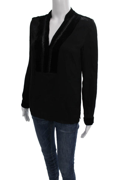 Catherine Malandrino Womens Tunic Blouse Black Silk V-Neck Long Sleeve Size 0