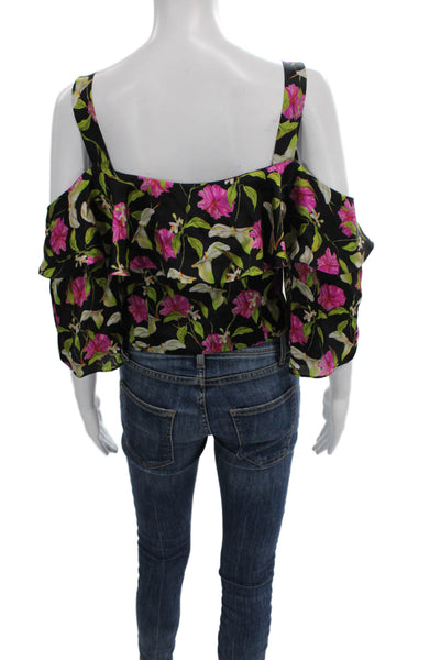 Milly Women Cropped Floral Blouse Black Square Neck Polyester Size 4