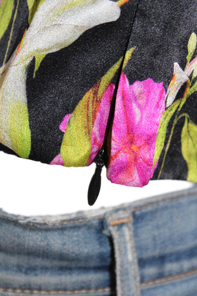 Milly Women Cropped Floral Blouse Black Square Neck Polyester Size 4