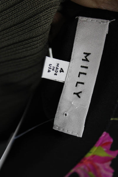 Milly Women Cropped Floral Blouse Black Square Neck Polyester Size 4