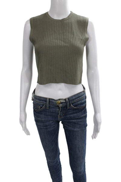 L'Academie Women Cropped Tank Green Sleeveless Round Neck Size S