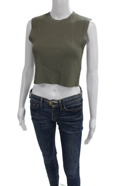 L'Academie Women Cropped Tank Green Sleeveless Round Neck Size S