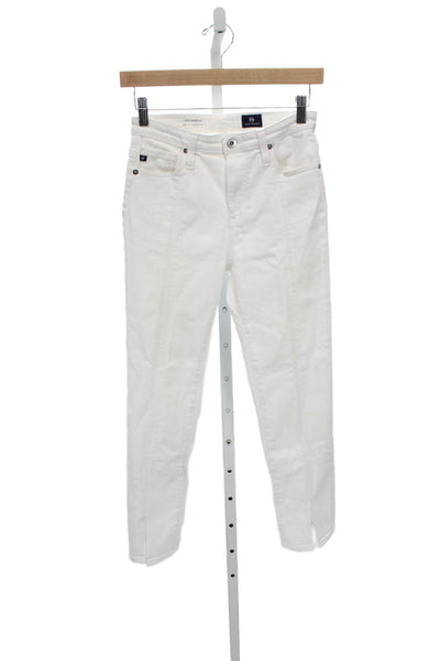 AG Women Straight Jeans White Button Mid Rise Cotton Size 25