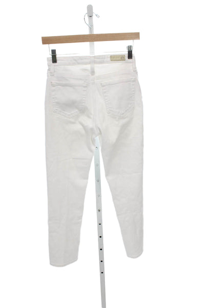 AG Women Straight Jeans White Button Mid Rise Cotton Size 25