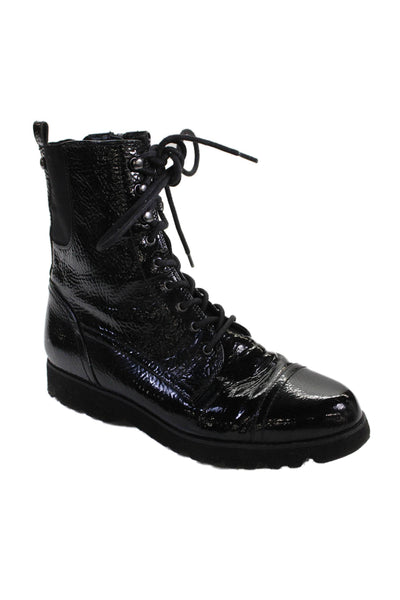 Donald J Pliner Women's Lace-Up Leather Zip Side Combat Boot Black Size 6