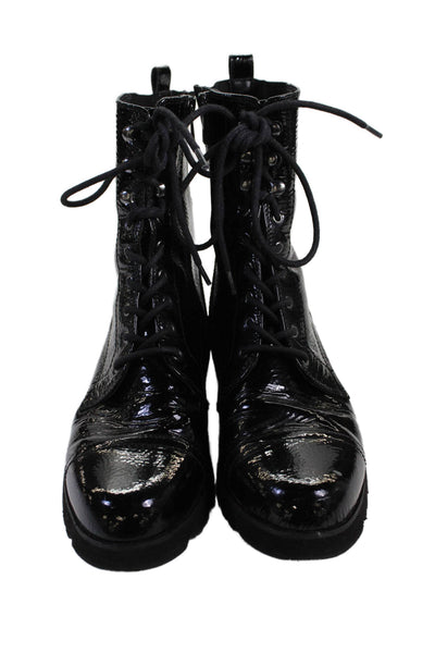 Donald J Pliner Women's Lace-Up Leather Zip Side Combat Boot Black Size 6