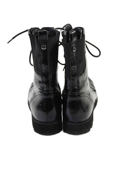 Donald J Pliner Women's Lace-Up Leather Zip Side Combat Boot Black Size 6