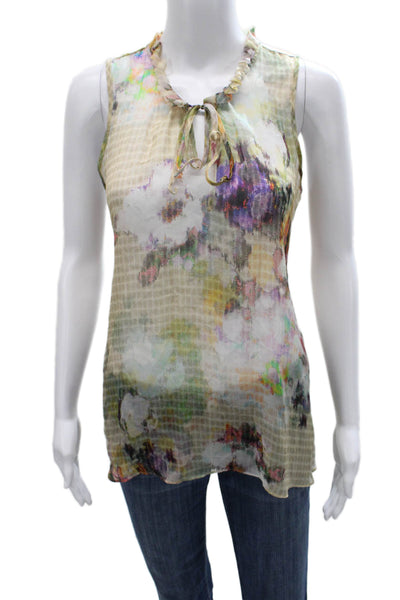 Lola & Sophie Womens Multicolor Silk Collared Sleeveless Blouse Tie Size S