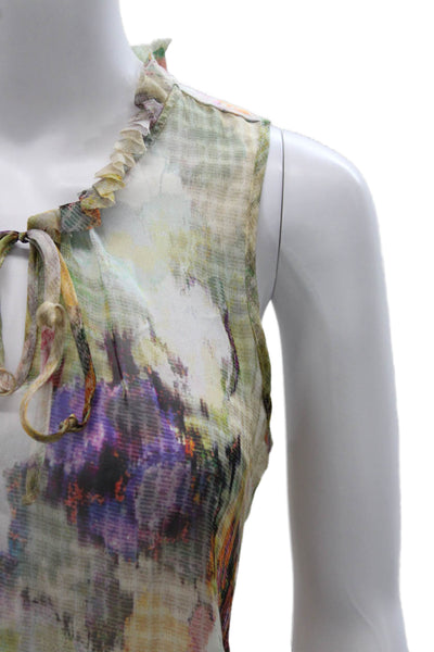 Lola & Sophie Womens Multicolor Silk Collared Sleeveless Blouse Tie Size S