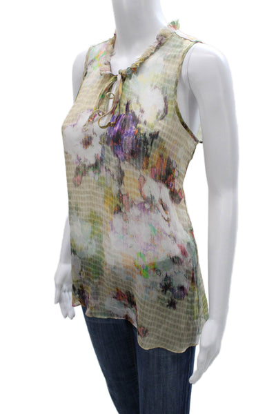 Lola & Sophie Womens Multicolor Silk Collared Sleeveless Blouse Tie Size S