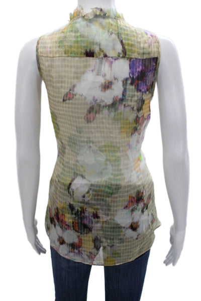 Lola & Sophie Womens Multicolor Silk Collared Sleeveless Blouse Tie Size S