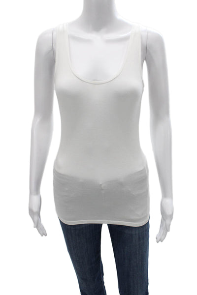 Majestic Paris Women Basic Tank White Scoop Neck Sleeveless Viscose Size 1