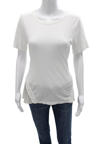 Clu Women Tunic T Shirt White Cotton Short Sleeve Round Neck Size XS