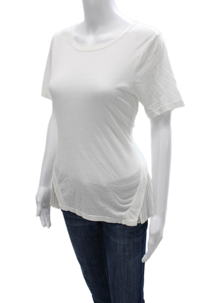 Clu Women Tunic T Shirt White Cotton Short Sleeve Round Neck Size XS
