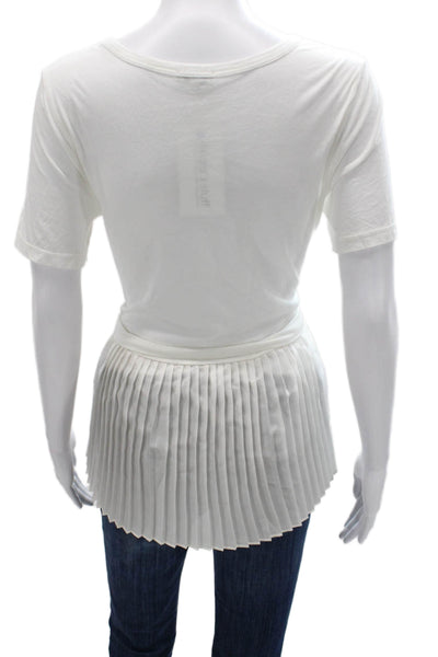 Clu Women Tunic T Shirt White Cotton Short Sleeve Round Neck Size XS
