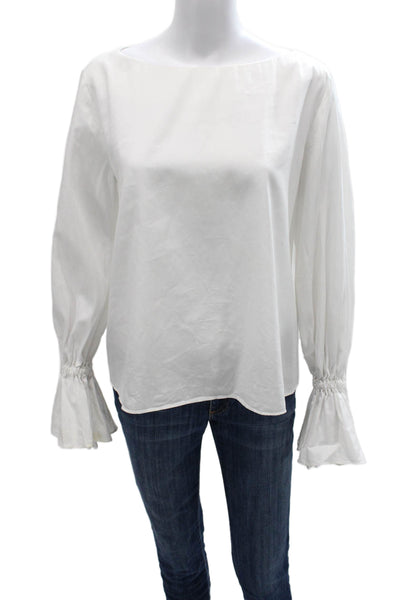 Something Navy Womens Boat Neck Cotton Blouse White Long Sleeve Size XS