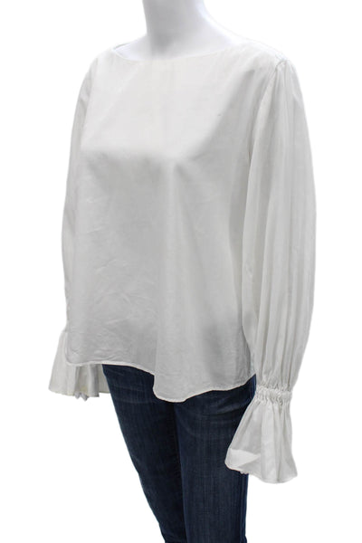 Something Navy Womens Boat Neck Cotton Blouse White Long Sleeve Size XS