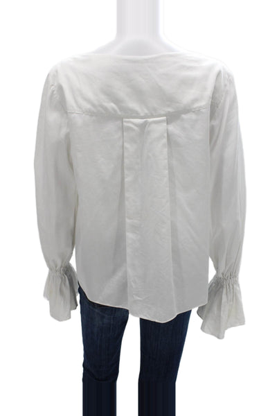 Something Navy Womens Boat Neck Cotton Blouse White Long Sleeve Size XS