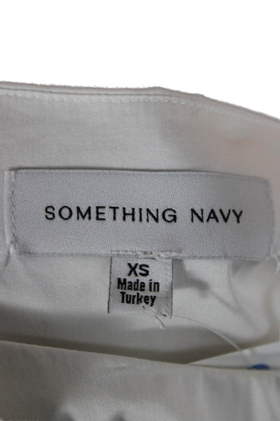 Something Navy Womens Boat Neck Cotton Blouse White Long Sleeve Size XS