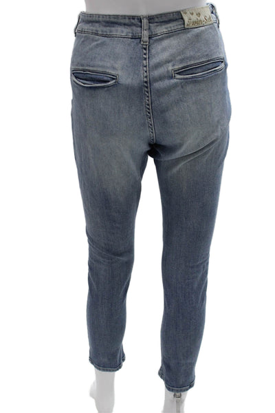 Twinset Women Blue Cotton Tapered Jeans Mid Rise Inseam 26 Size 26