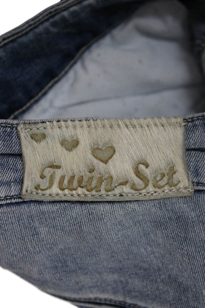 Twinset Women Blue Cotton Tapered Jeans Mid Rise Inseam 26 Size 26