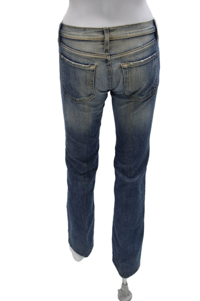Carlos Miele Womens Straight Floral Blue Cotton Jeans Mid Rise 30 Size 36