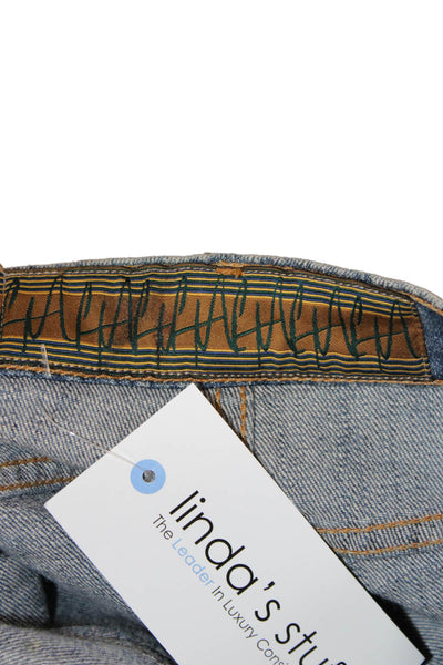 Carlos Miele Womens Straight Floral Blue Cotton Jeans Mid Rise 30 Size 36