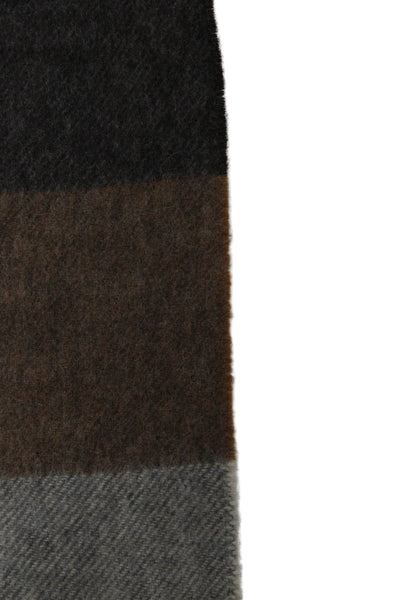 Rene Lezard Womens Cashmere Knit Plaid Fringe Scarf Brown White 66"x12"