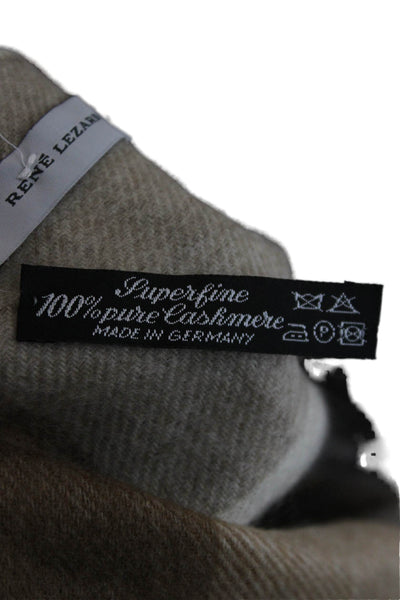 Rene Lezard Womens Cashmere Knit Plaid Fringe Scarf Brown White 66"x12"