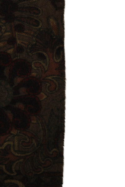 Designer Womens Cashmere Knit Floral Printed Fringe Scarf Brown 68"x18"