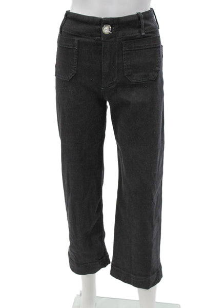 Maeve Anthropologie Women Cropped Pants Black Button Cotton Size 25