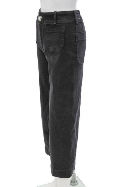 Maeve Anthropologie Women Cropped Pants Black Button Cotton Size 25