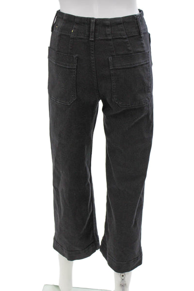 Maeve Anthropologie Women Cropped Pants Black Button Cotton Size 25