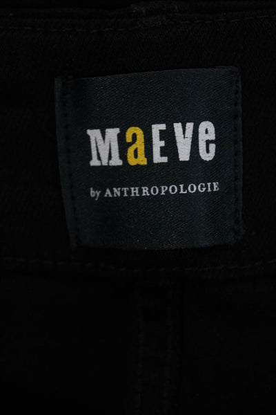 Maeve Anthropologie Women Cropped Pants Black Button Cotton Size 25