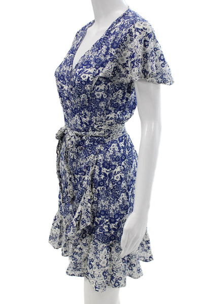 Ba&Sh Womens Wrap Dress Blue Floral Cotton V Neck Short Sleeve Size 1