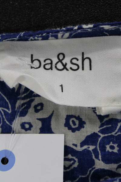 Ba&Sh Womens Wrap Dress Blue Floral Cotton V Neck Short Sleeve Size 1