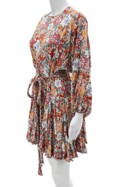 Storia Women Multicolor Mini Dress Round Neck Long Sleeve Button Size S