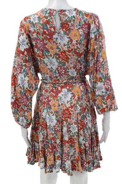 Storia Women Multicolor Mini Dress Round Neck Long Sleeve Button Size S