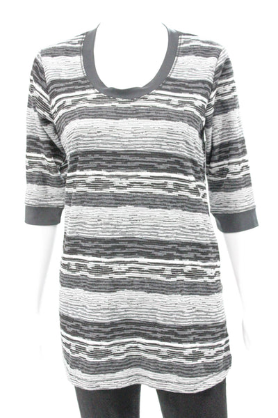 Sympli Women Tunic Sweater Black Striped Scoop Neck 3/4 Sleeve Size 6